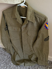 Vintage Military Green Wool Shirt WWII USAAF w/ Patches picture