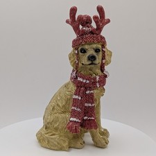 Labrador Dog Christmas Figurine Yellow Red Hat Antlers Scarf Glitter  5