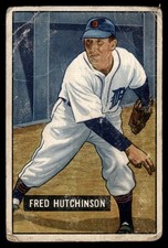 1951 Bowman #141 Fred Hutchinson Detroit Tigers Vintage Baseball Creased picture