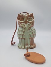 Vintage Frankoma Pottery 8 Inch Horned Owl Wind Bell Chime Prairie Green RARE picture