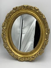 Vintage Italian  Gold Oval Wall Mirror Wood Ornate Floral Hollywood Regency picture