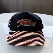 Vintage 80s Harley Davidson Stripe Snapback Hat Cap Made in USA Zubaz Tiger picture