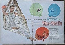 1965 Revlon She-Shells Love Pat Make-up Compacts 2 Page vintage ad picture