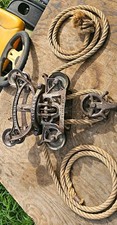 Antique 1909 STRICKLER Hay Trolley Complete Matching A-B-C Set w Vintage Rope picture