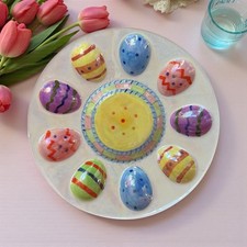 Easter Deviled Egg Plate Serving Tray Ceramic Colorful Iridescent Home Decor picture
