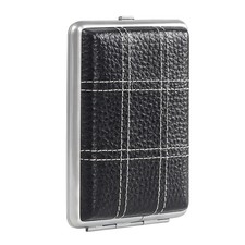 Vintage Portable Black Cowhide Metal Double Sided Cigarette Case StorageBox picture