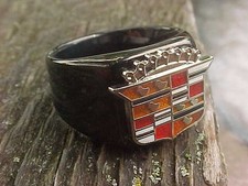 1950s CADILLAC CREST BLACK CHROME RING #8 NOS HI- QUALITY CLASS UNIQUE picture