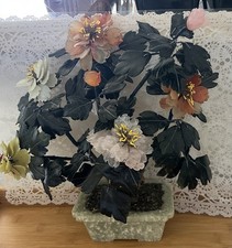 Semi Precious Stones Hand Carved Flower Pot H12xW11in Ston Base picture