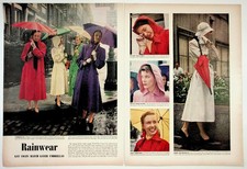 Vintage 1940s Rainwear Fashion Ad WWII Era Magazine Page Coats Umbrellas picture