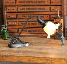 Vtg Antique Esrobert Industrial Solid Bronze Desk Lamp Light Uranium Glass Shade picture