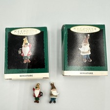 Vintage 1993 Hallmark Keepsake Miniature Gnome Ornament Lot Lighting Skate Boxes picture