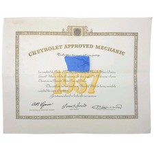 1937 Chevrolet Approved Mechanic Training Certificate Original 14x11 GM Rare picture