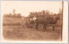 VINTAGE RPPC FARM FAMILY HORSE TEAM CART FIELD ARTURA PHOTO POSTCARD PX picture