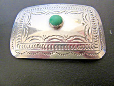 Vintage Southwestern Sterling Silver Turquoise Belt Buckle Hand Stamped 25 grams picture