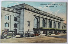 C 1922 PC ENTRANCE SOUTHERN PACIFIC TRAIN DEPOT LOS ANGELES CA AUTOS AT CURB picture