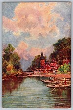 Vintage Italian Artist Postcard Buscaglione Landscape Boats Color Standard picture