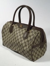 VTG GUCCI Web GG Monogram Brown Coated Leather Doctor Boston Purse  Bag Italy picture