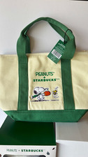 Starbucks Peanuts Canvas Mini Tote Bag Snoopy & Woodstock Green Beige picture
