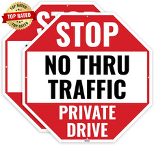 2PC No Thru Traffic Private Drive Sign, 12 X 12 Inches - Aluminum - No through T picture