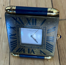 Cartier Paris Quartz Folding Desk Clock Blue Enamel Gold Tone, France,  AS IS picture