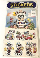 Vtg 80's Mark I CELEBRITY PANDA Stickers 2 LG sheets Anthropomorphic New In Pkg picture