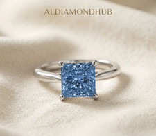 1 Ct Lab Grown Starling Silver Princess Cut Blue Diamond Ring Certified picture