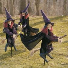 GRANDIN ROAD HALLOWEEN SET OF 3 STAKED WITCHES 32720 RETIRED picture