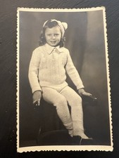 Vintage 1953 Photo Postcard Little Girl Knitted Suit Stara Zagora picture