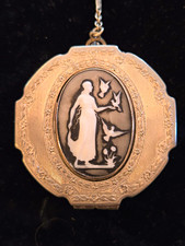 Beautiful Antique Etched Cameo Vtg Silver Finger Ring Compact (tango)   picture