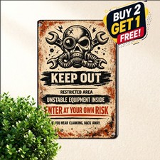 Approach At Own Risk Skeleton Tin Sign Sarcastic Yard Gate Metal Plaque 8x12 picture