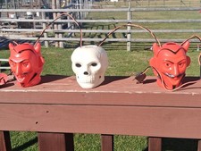 Vintage Peerless Halloween Blow Mold String Lights Devil & Skull-WORKING 60s' picture
