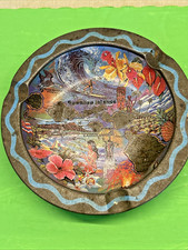 Vintage Ken Haag Hawaiian Islands Metal Ashtray Souvenir Tray Hawaii Map Trinket picture