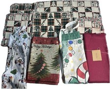 Beautiful Vintage LChristmas Dinner linens lot. 6 Placemats 1 Runner 2 Aprons picture