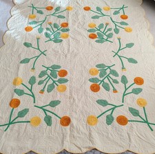 Vtg 30s 40s Applique Quilt Chrysanthemum Mums Rick Rack Flowers Scalloped 65x78  picture