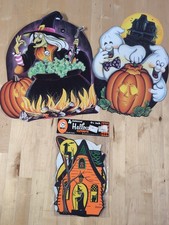 Vtg. Beistle Halloween Die Cut Wall Decor Cat Pumpkin Witch Haunted House picture