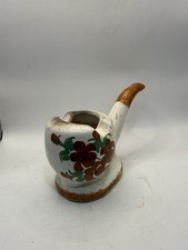 Vintage Cash Family Pottery Pipe Planter Ashtray Hand Painted Floral USA 7.5” * picture
