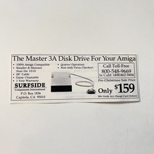 Surfside Components Intl Master 3A Disk Drive Capitola CA 1988 Amiga Ad TAK5-M3 picture