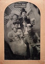 GREAT 1/6 PLATE TINTYPE - SCHLITZ BEER AD - WHITE FISH BAY, WI. - FAUX BEER MUGS picture