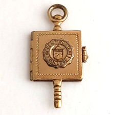 Vintage Gold Filled Key Fob Folding Locket Pendant Green Mountain College picture