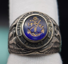 WWII U.S. Navy sterling silver military ring Eagles shield Stars size 8.25 picture