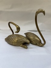 Vintage MCM Pair Of Brass Flamingo Figures Statue Heavy Figurines 1950's-60's picture