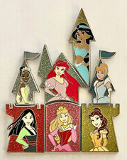 2022 Disney Princess Castle Puzzle 7 Pin Set Belle Ariel Mulan Tiana Aurora picture