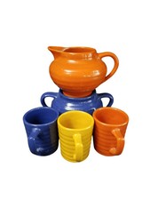 Bauer Demitasse Cups and Creamer/Sugar Orange Cobalt Yellow (5 pieces) MINT Cali picture