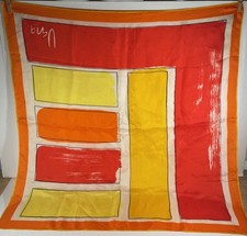 VINTAGE 1960'S 70'S VERA NEUMANN SILK SCARF BOLD GEOMETRIC ORANGE RED YELLOW picture