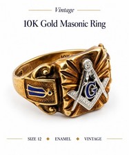 Vintage 10K Gold And Enamel Masonic Masons Ring Size 12 picture