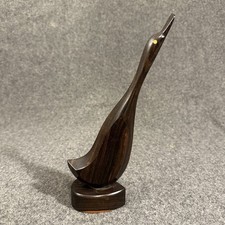Vintage Hand Carved Wooden Crane Heron Wild Bird Decor Mid Century 11” USA picture
