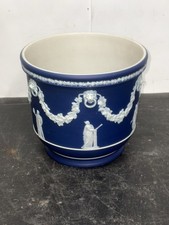 Antique Wedgwood Dark Blue Jasperware Rare Cachepot Cobalt Planter England 8x7.5 picture