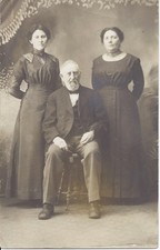 54P Family Studio RPPC Older Man with Wife and Daughter Long Dresses Real Photo picture