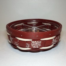 Longaberger 2012 Red Round Snowflake Basket With  4 way divided Protector  picture