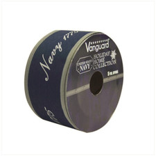 Vanguard NAVY DECORATIVE WIRED RIBBON BLUE SILVER EDGE 5 YD SPOOL 1.5